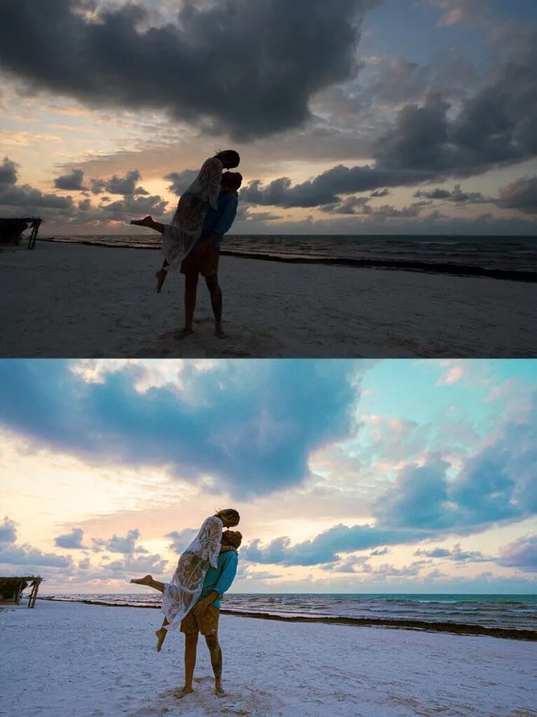 Sunset lightroom preset colors before and after