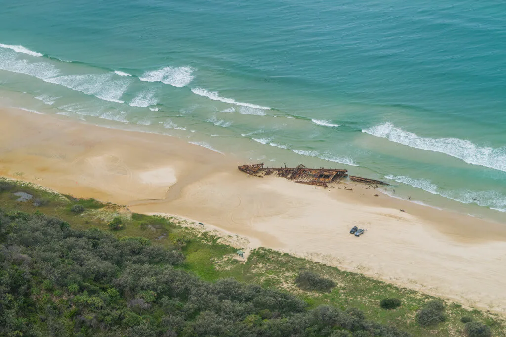 Fraser Island Maheno shipwreck on the 75 mile beach from a scenic flight