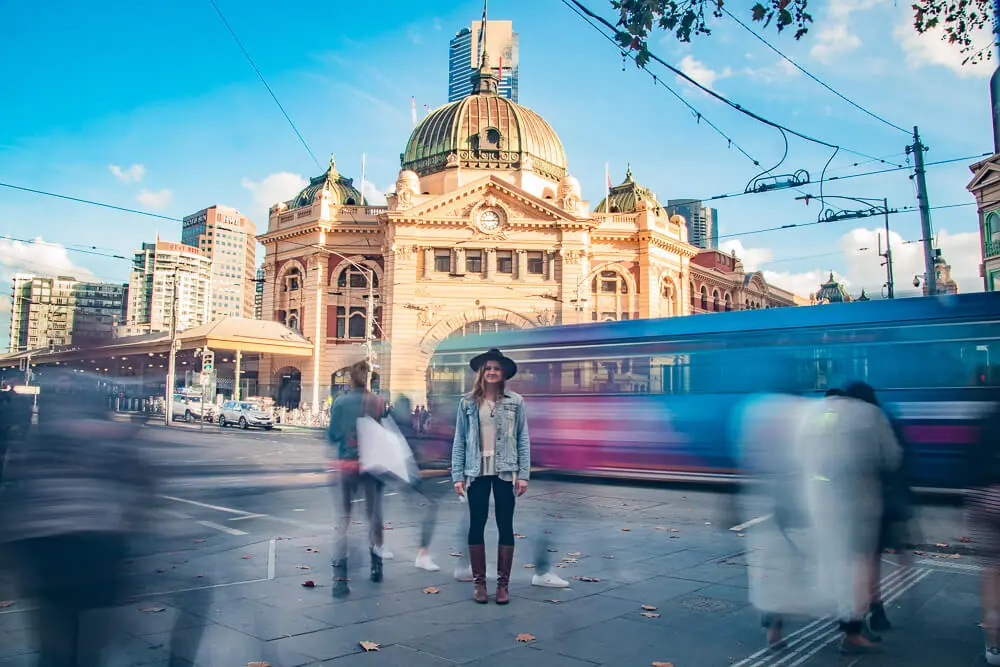 flinders street station motion blur photo trams