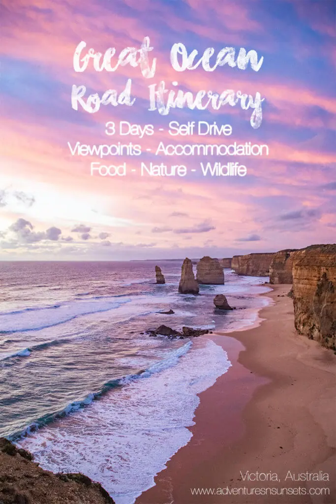 3 Day Great Ocean Road Itinerary, Self-drive from Melbourne! Drive the opposite way to all the tour busses and start with a Twelve Apostles Sunset before making your way back past all the main points of interest towards Apollo Bay. End with some scenic points and delicious food before heading back to Melbourne.