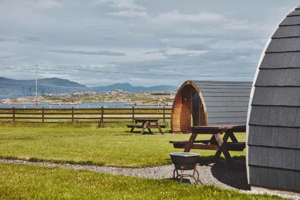 exterior of Iona pods unique lodging in Scotland