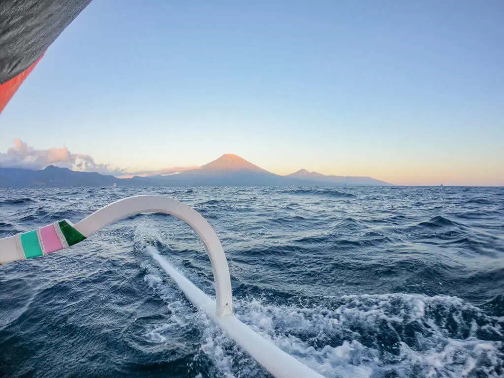 Mt Agung view from the water sunrise Bali