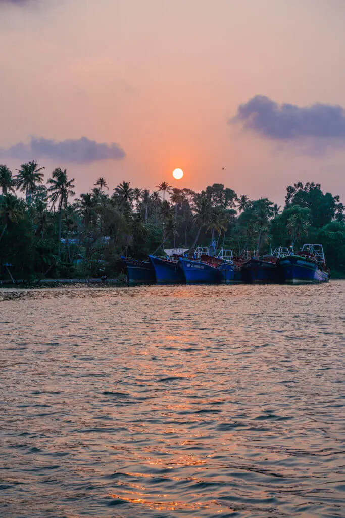 Ashtamudi Lake sunset kerala Kollam india