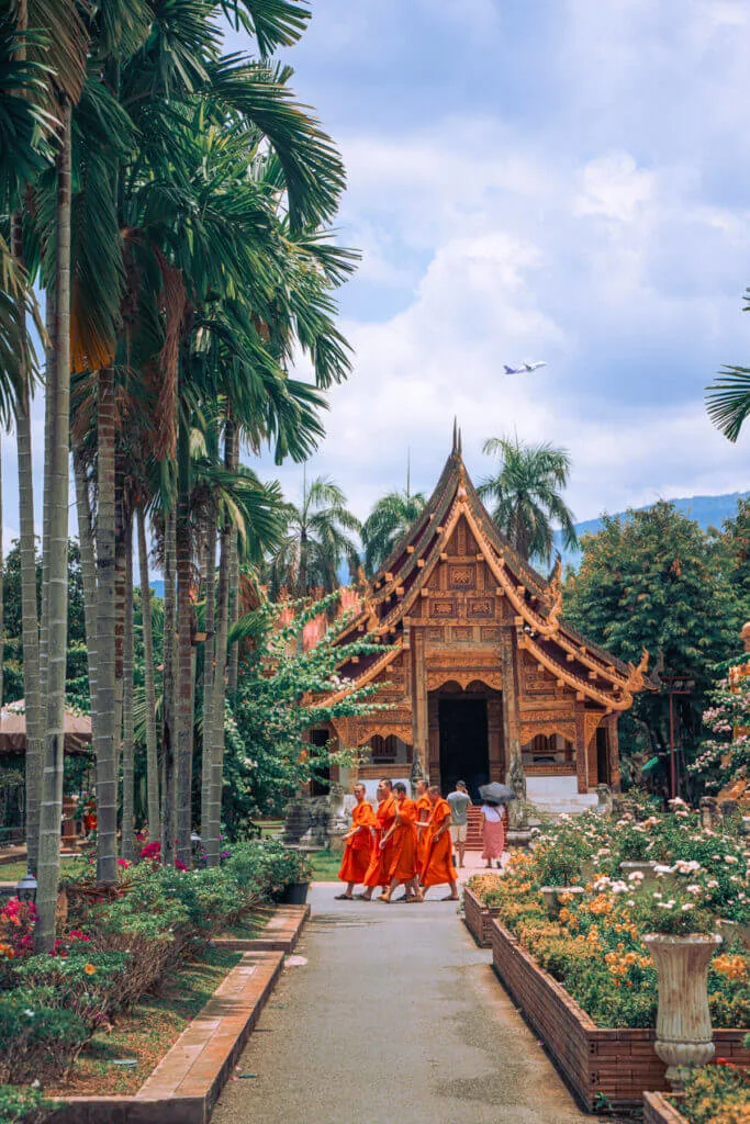monks at Wat Phra Signh Temple chaing mai one day