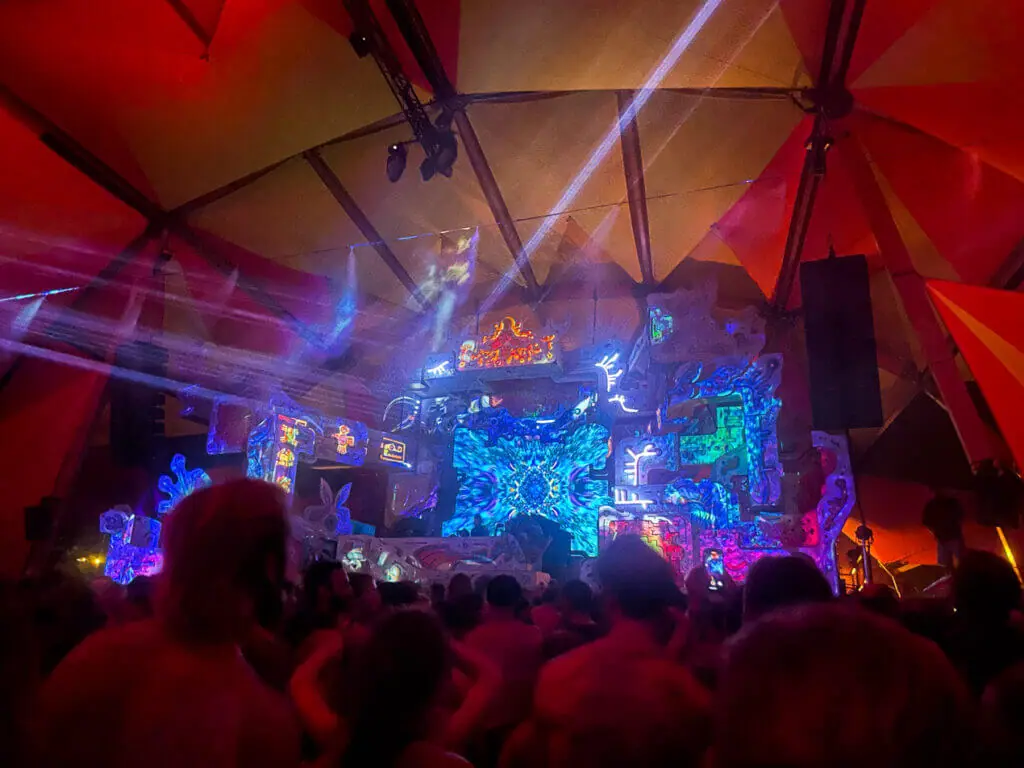 Alchemy circle lightshow at night boom festival