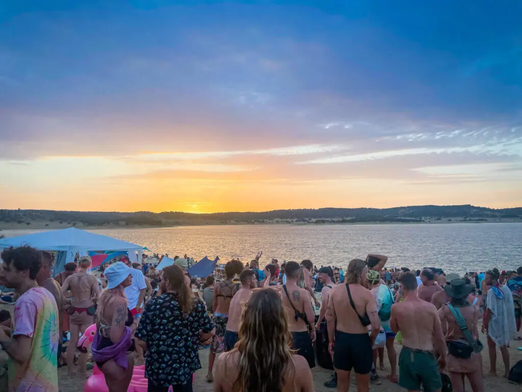 sunset from funks beach stage boom festival portugal