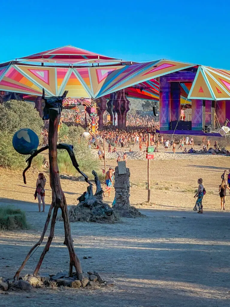 boom festival portugal looking across the venue fro msacred fire to dance temple art installations