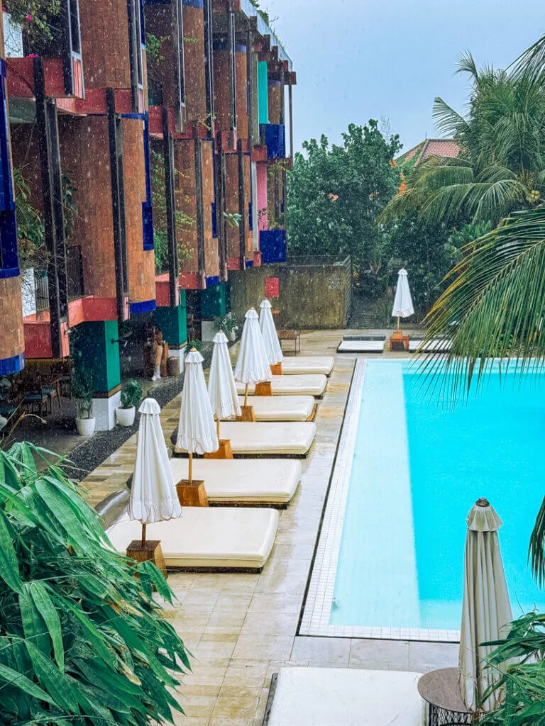 Boheme Canggu pool club and shore amora hotel on a rainy day