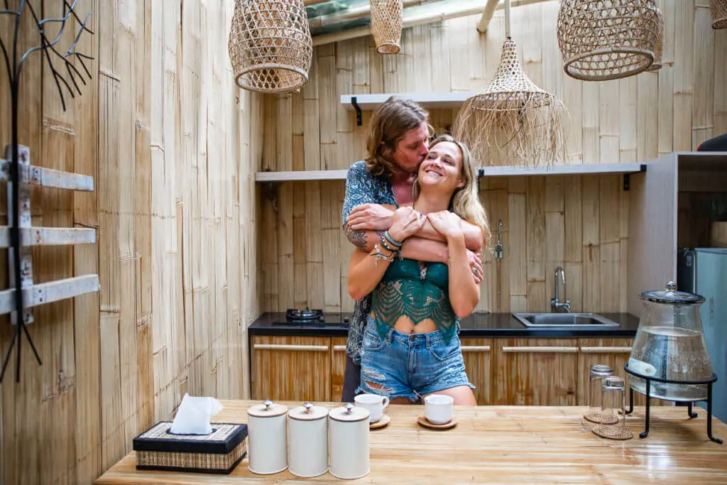 Bali couple bamboo hosue kitchen