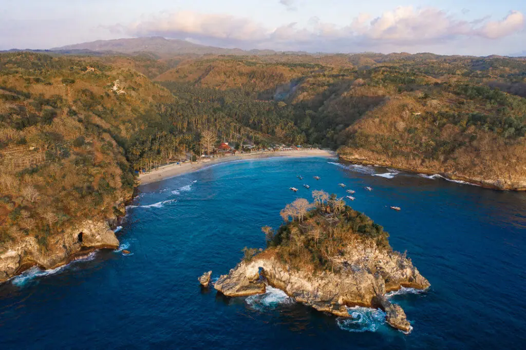 crystal bay beach nusa penida from a drone view