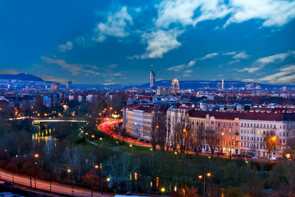 Vienna Austria Danube River photo dusk