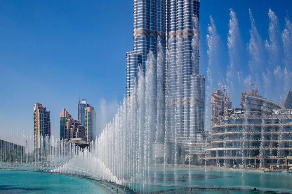 Dubai fountain show at the base of Borj Khalifah outside Dubai Mall