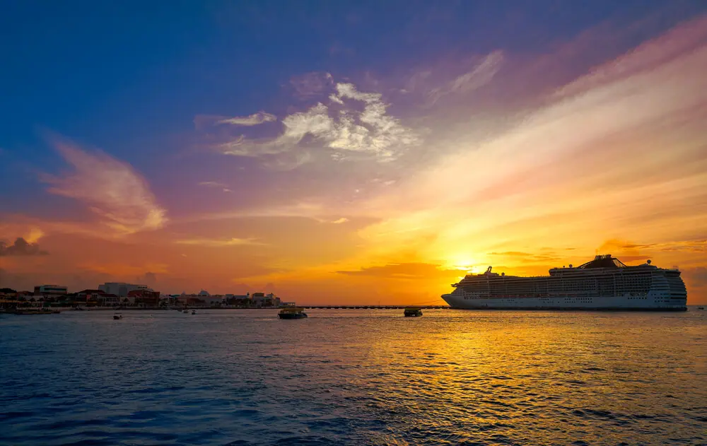 arriving into cozumel after talking the ferry - cozumel sunset view