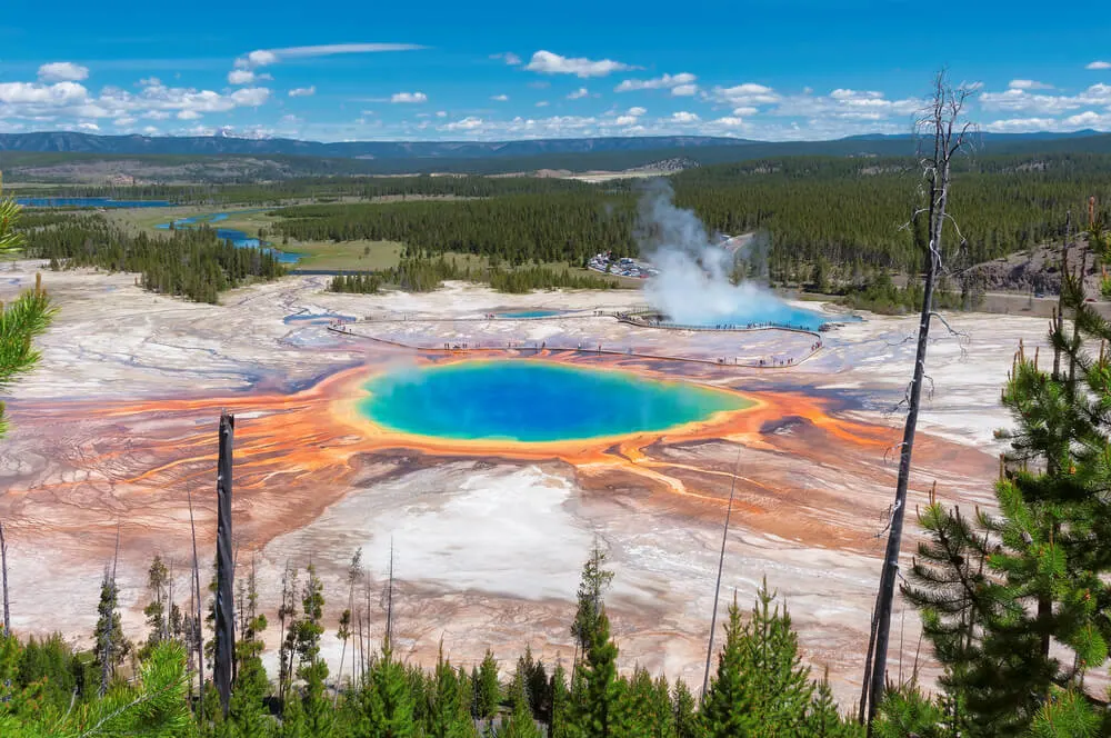 Aerial view of grand prismatic spring at yellowstone national park wyoming 