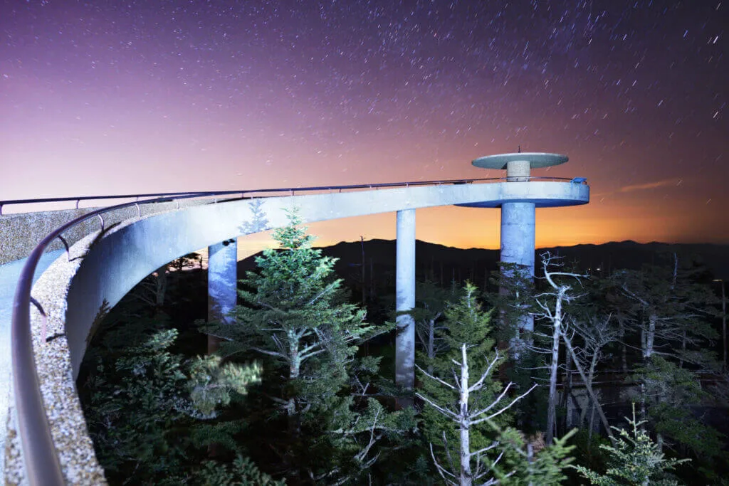 Clingmans Dome with a view of the night sky and stars best places for stargazing and things to do in Gatlinburg TN for couples