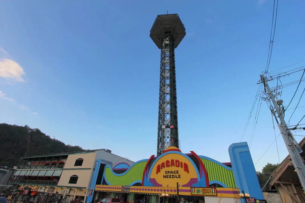 View of the Gatlinburg Space needle from below