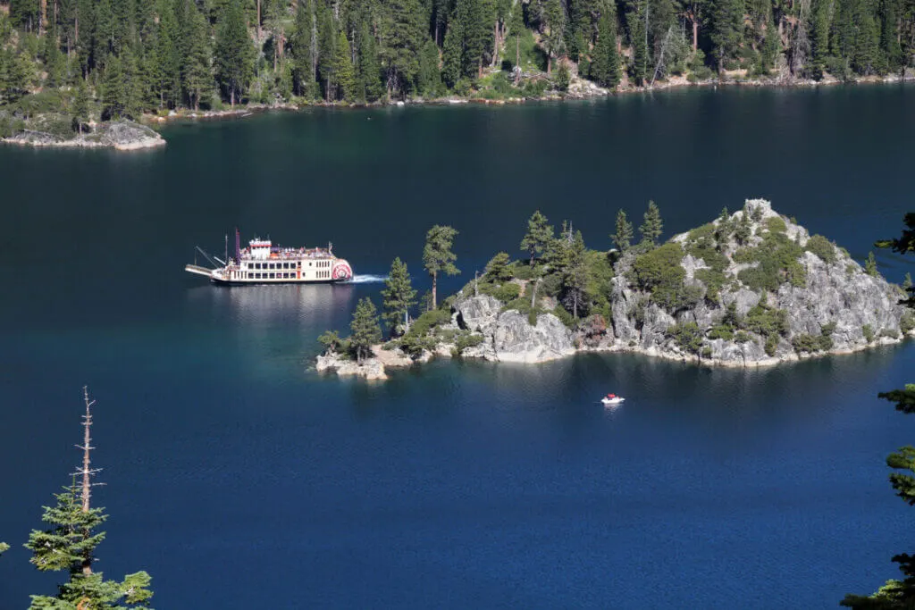View of ferry over lake Tahoe, fun Reno NV date activities