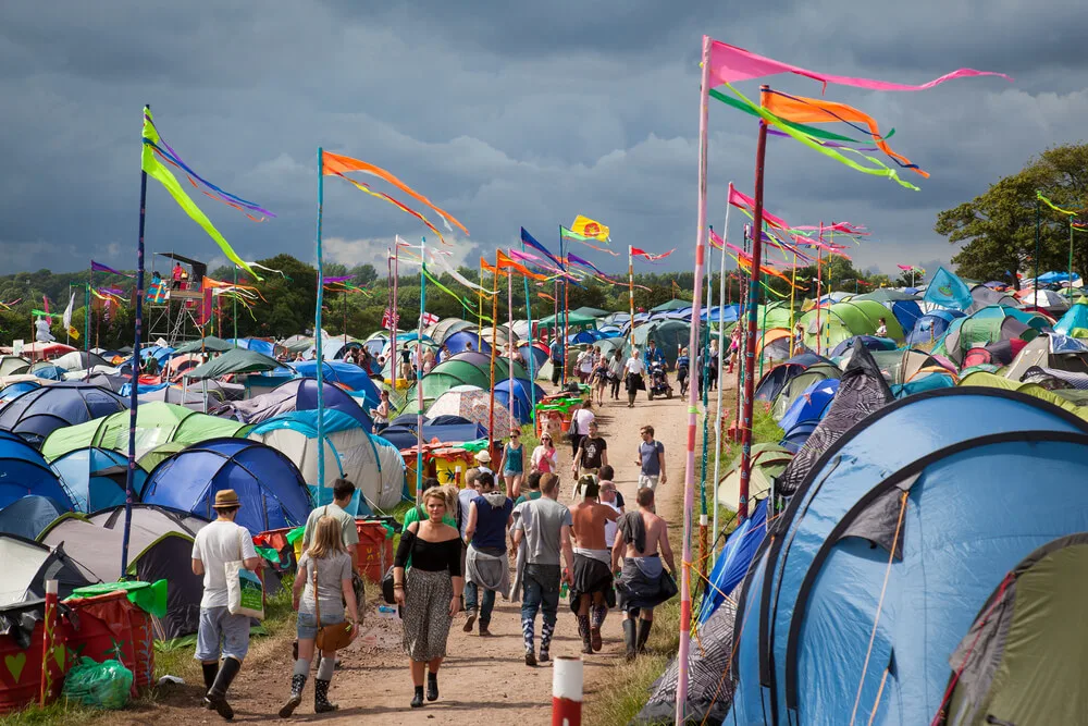 camping metropolis at Glastonbury one of the biggest music festivals in Europe and UK