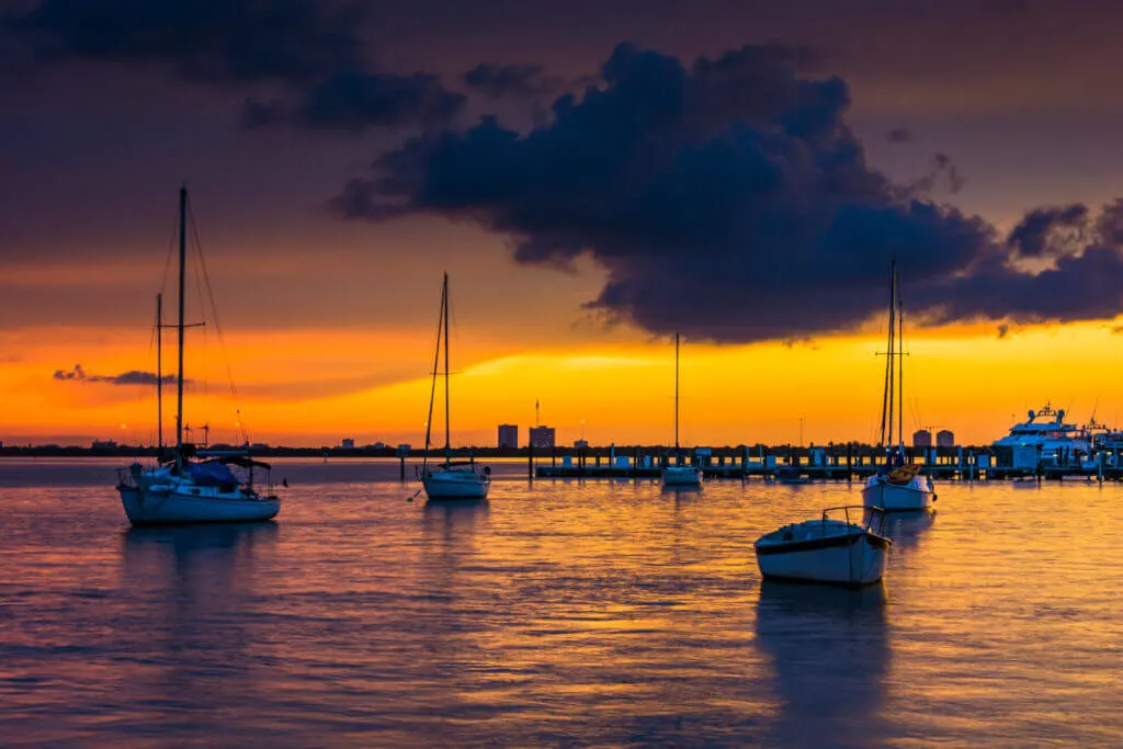 one of the best fun things to do for couples in Miami, go on a sunset cruise in Biscayne Bay