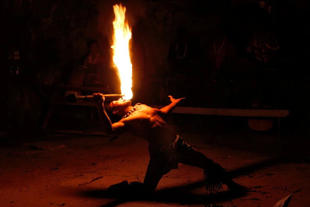 Fijian fire show performer
