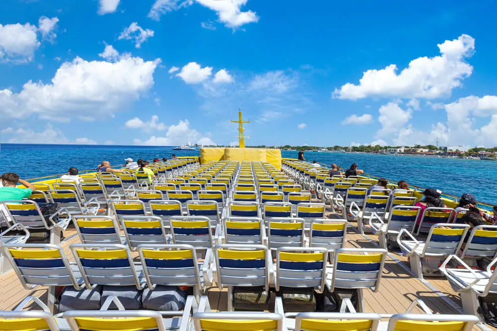 Ferry from Cozumel to Playa del Carmen rooftop deck seating