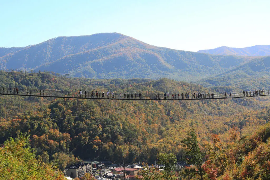 amazing view over the smoky mountains along the Sky Walk Bridge in Gatlinburg TN SkyPark