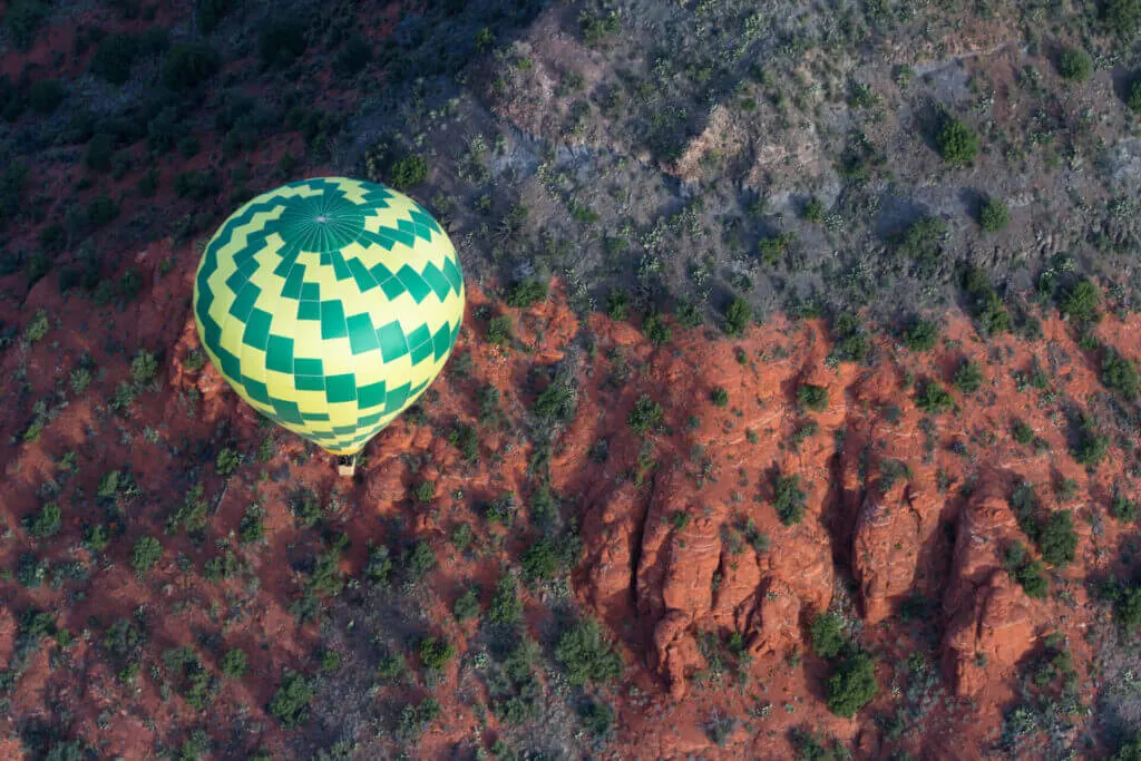 view above a hot air balloon in Sedona, one of the most unique things to do in Sedona