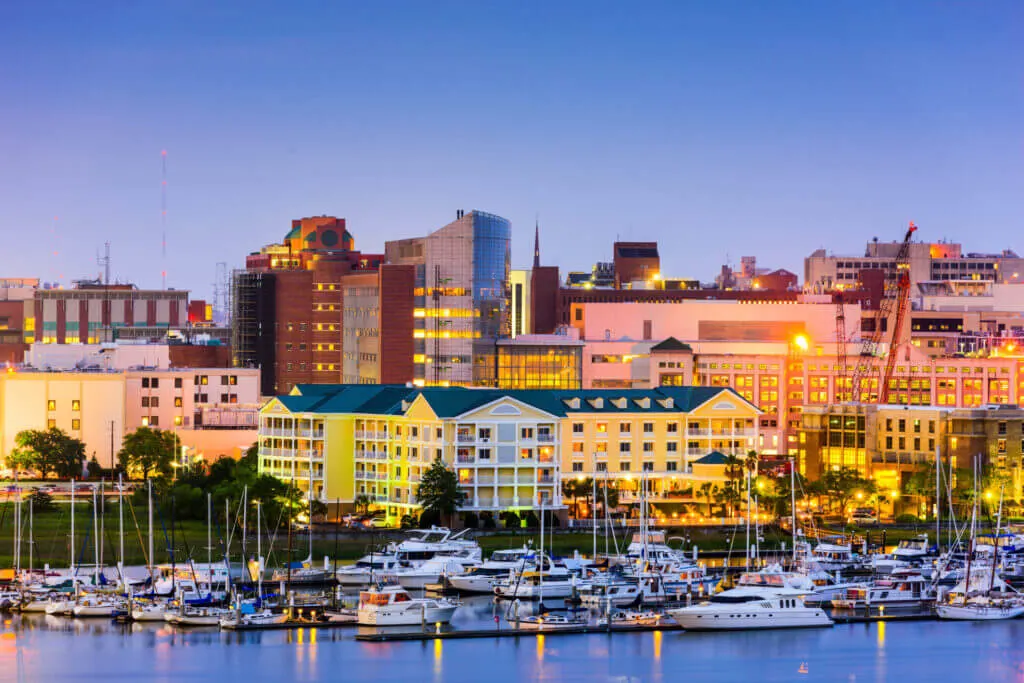 view of the Charleston skyline along the harbor on a cruise