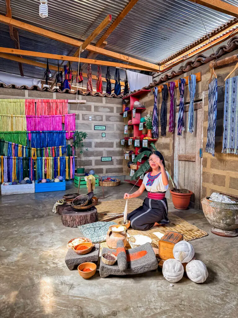 visiting the weaving factory at Casa Flor Ixaco