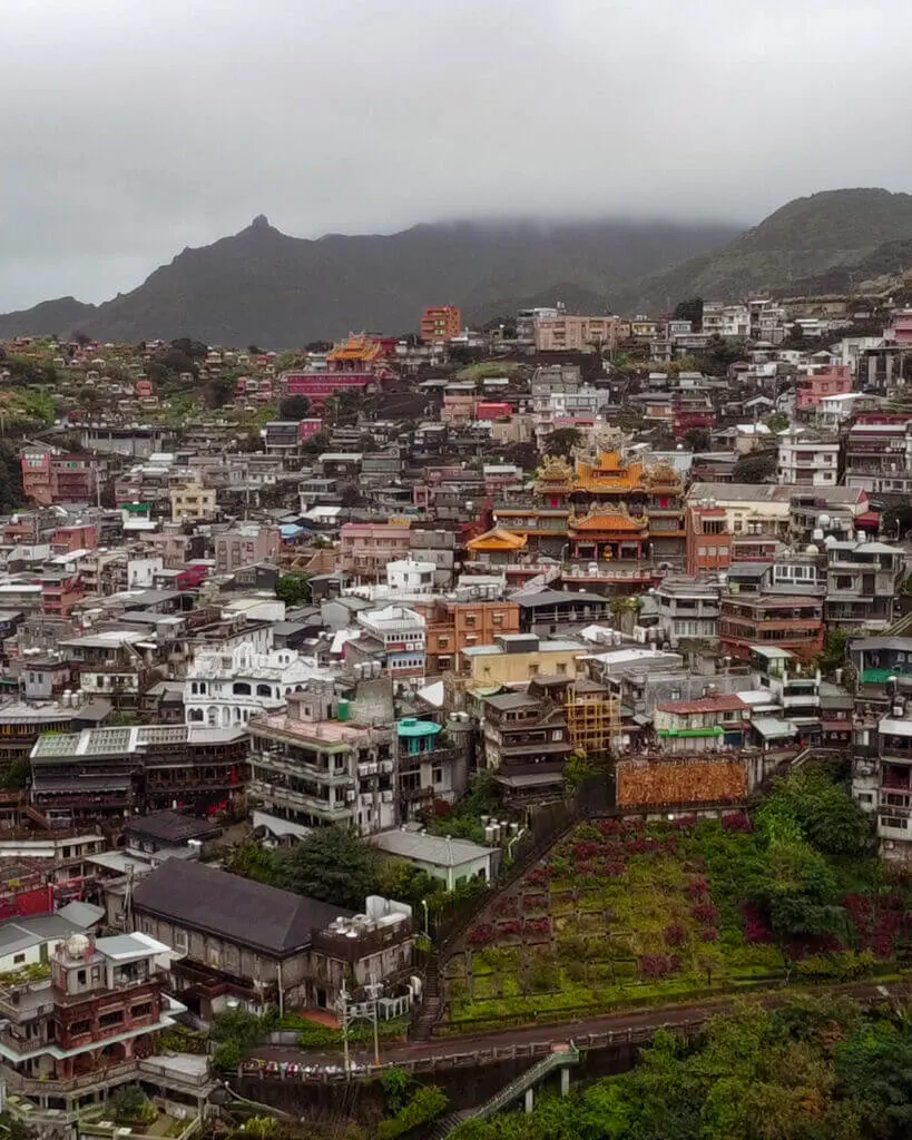 Drone shot over Jiufen, Taiwan