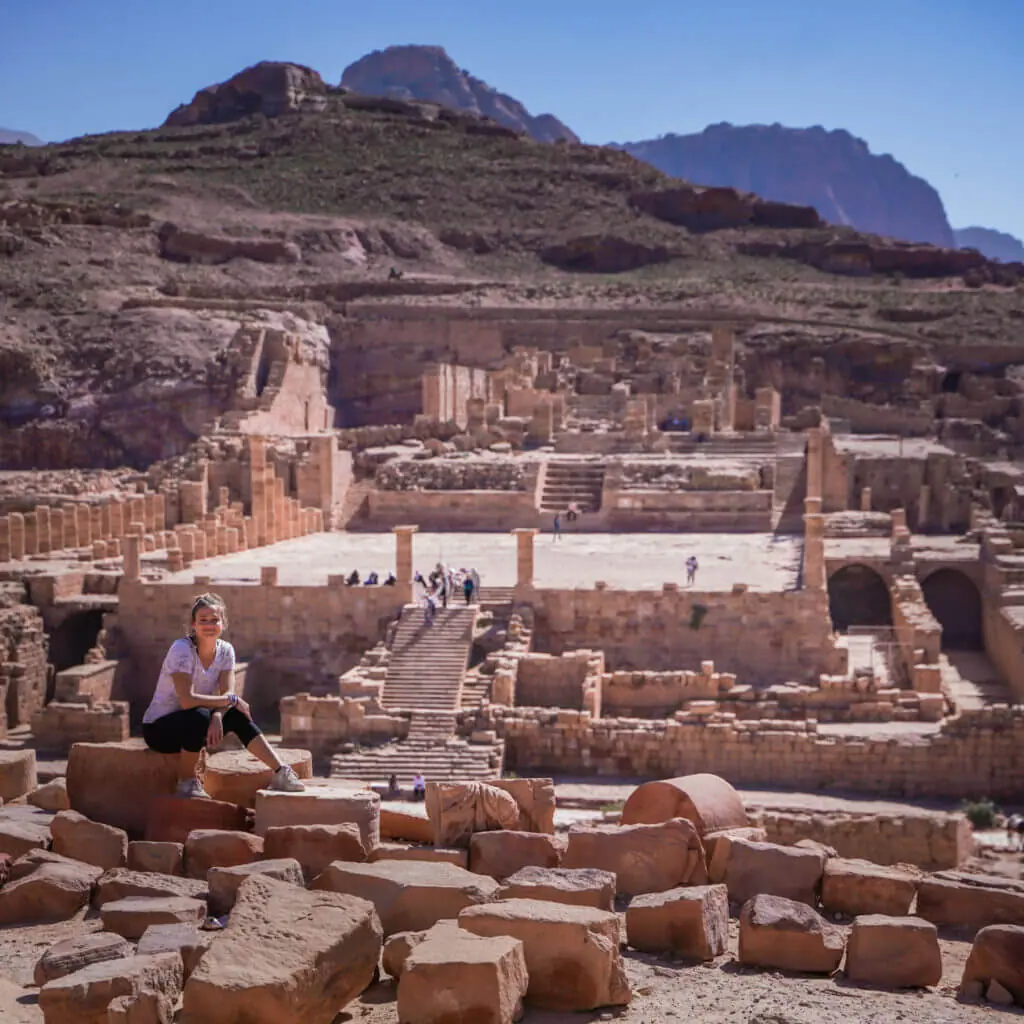 In front the the Great Temple Petra Jordan