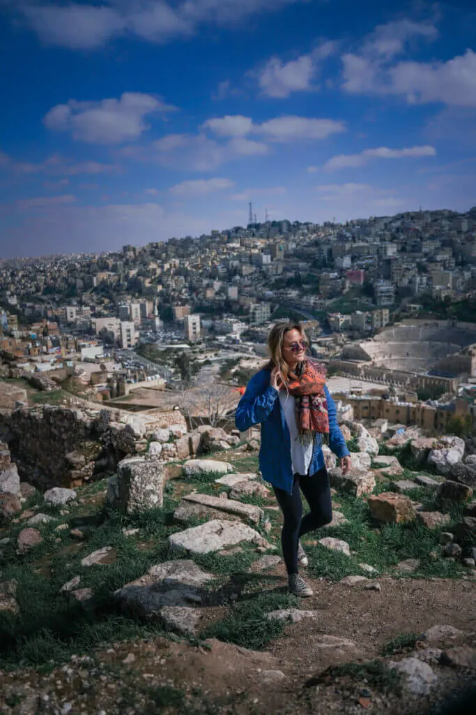 Solo travel in Amman Jordan Citadel overlooking the city