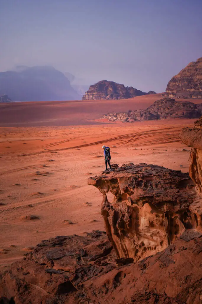 Wadi Rum tripod selfie desert Jordan itinerary 10 days