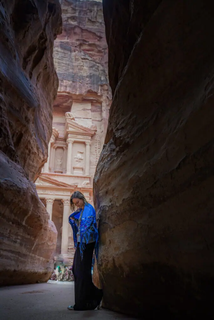 First view of the treasury at Petra Jordan itinerary 10 days