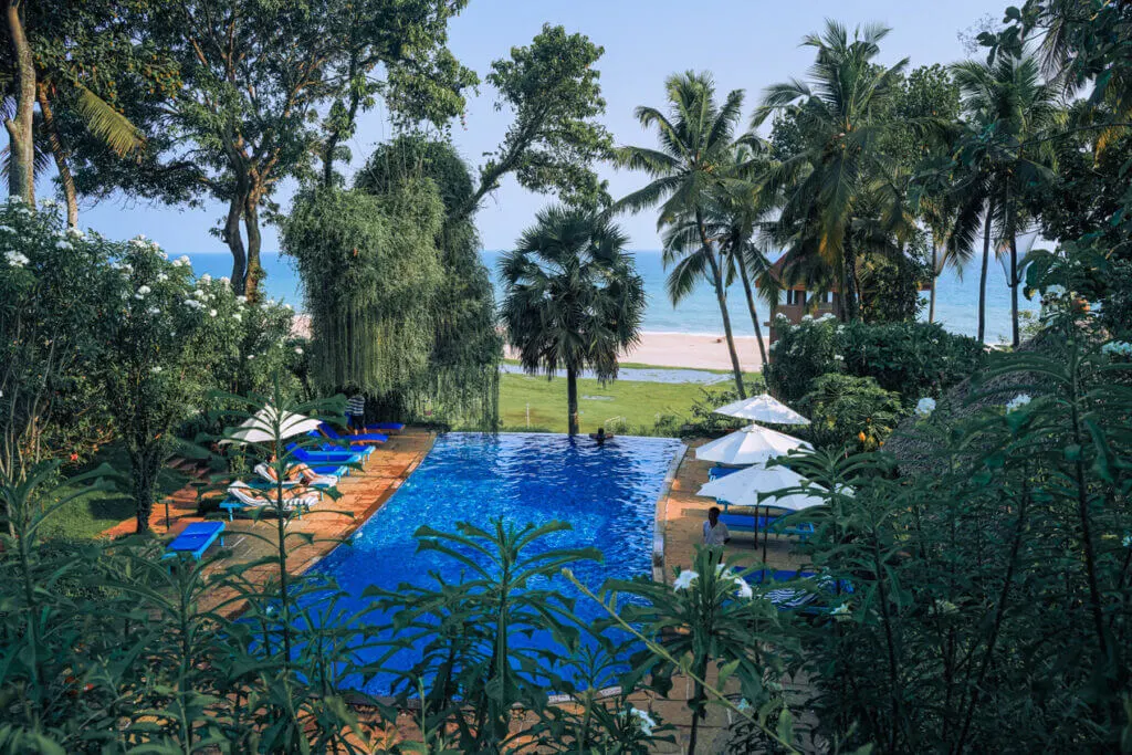 Somatheeram Ayurveda Village pool overlooking the ocean places to stay and visit in Kovalam Kerala