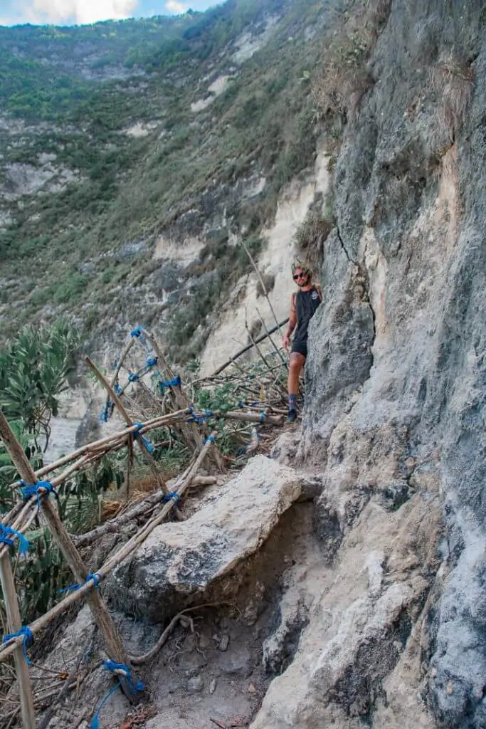 kelingking beach handrails hike down to the beach nusa penida