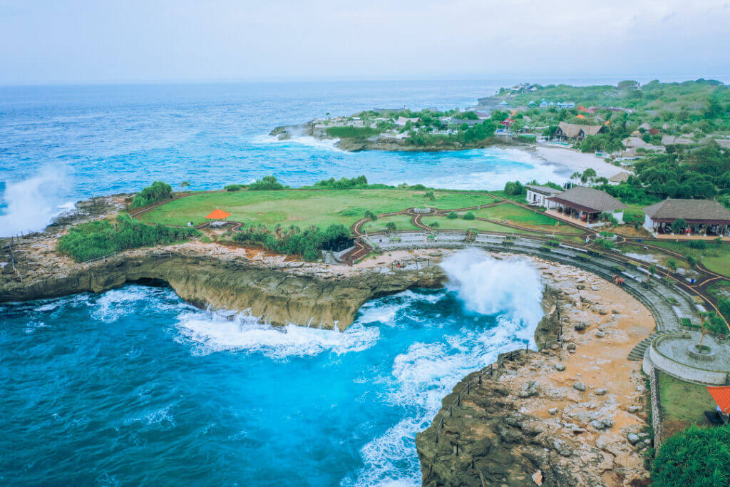 aerial view of the devil's tear nusa lembongan