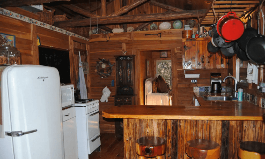 Salvation Cabin Texas Airbnb Wooden cabin interior