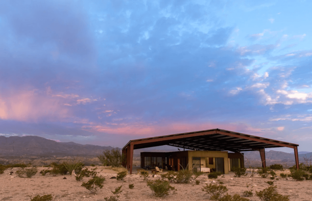 Marfa Solar Home in Southern Texas - Unique Hilltop Airbnb at sunset