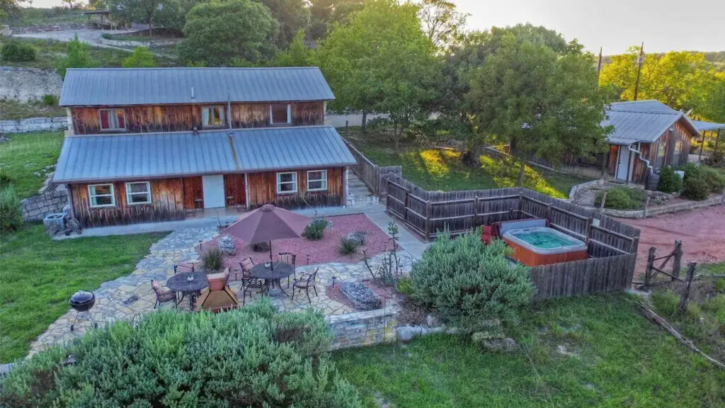 aerial view of a barn at the quarry - situated in the hillside around Fredericksburg TX