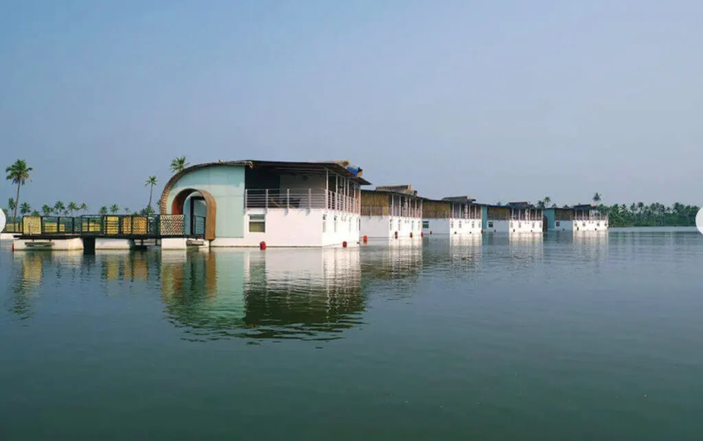Floating rooms at aquatic island resort in kerala