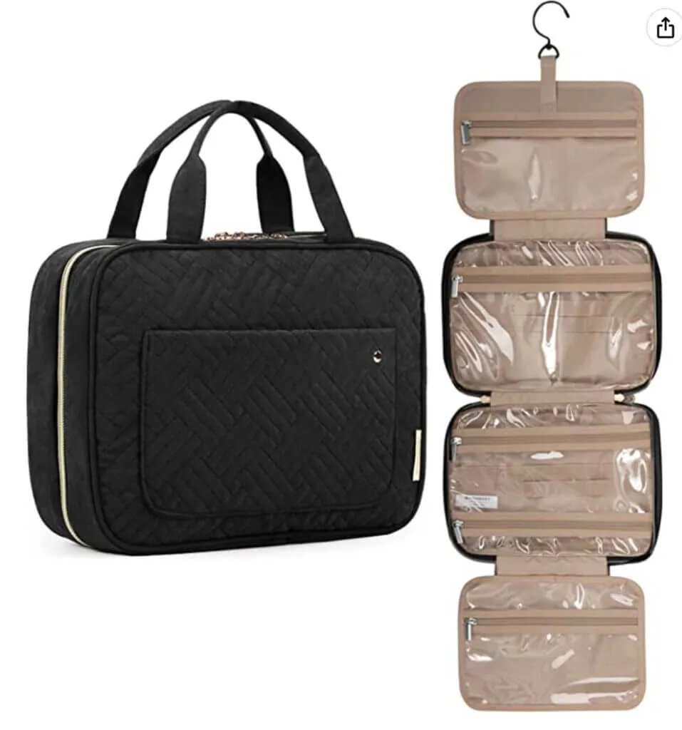 hanging toiletry bag as a travel packing essential