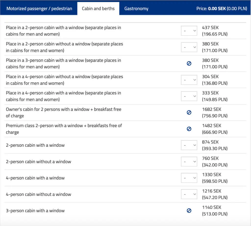 Stockholm Poland ferry prices