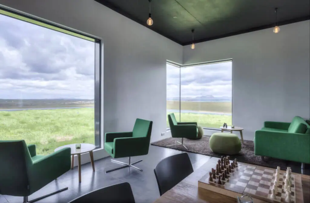 Incredible views from a common area of Laxa hotel iceland cool hotels