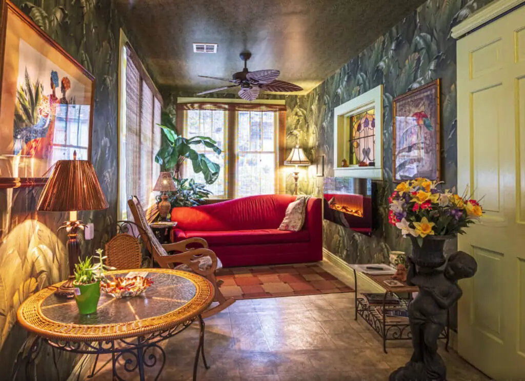Cliff Cottage Inn Eureka Springs interior design vibrant and floral