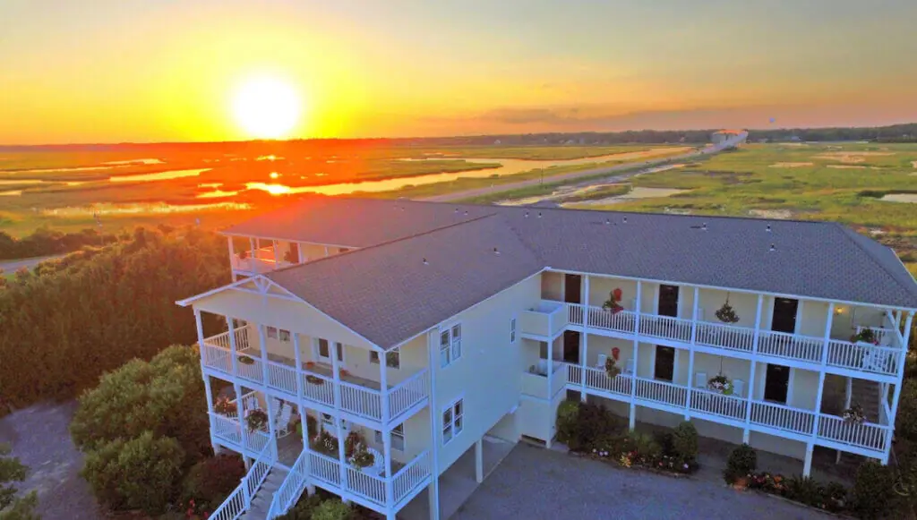 Sunset over the oceanfront unique hotel NC, the Sunset Inn