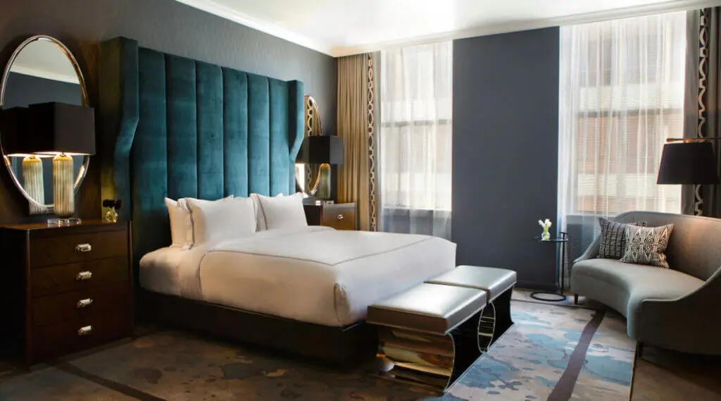 Interior of unique room at The Cardinal Hotel in North Carolina