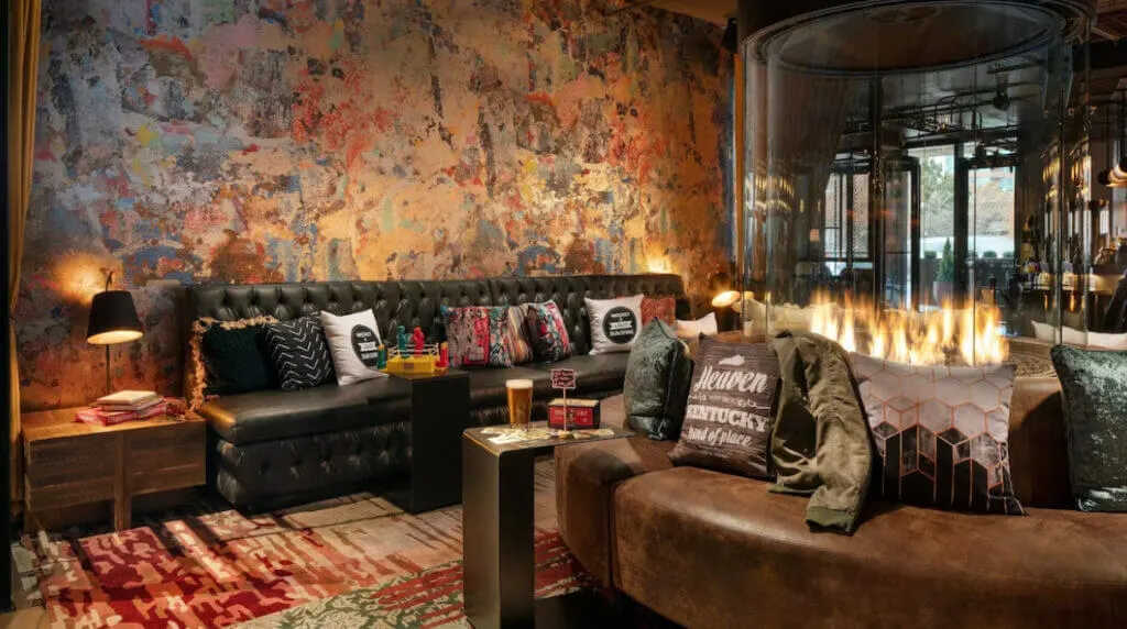 Lobby and lounge space at cool hotel in Louisville, KY Moxy