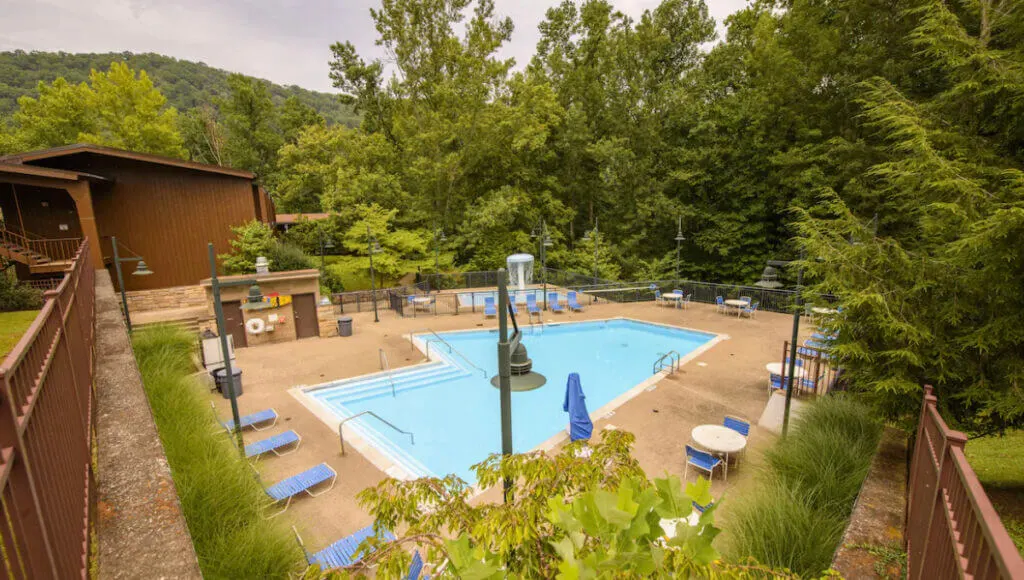 The seasonal outdoor pool at The May Lodge at Jenny Wiley State Resort Park, Kentucky