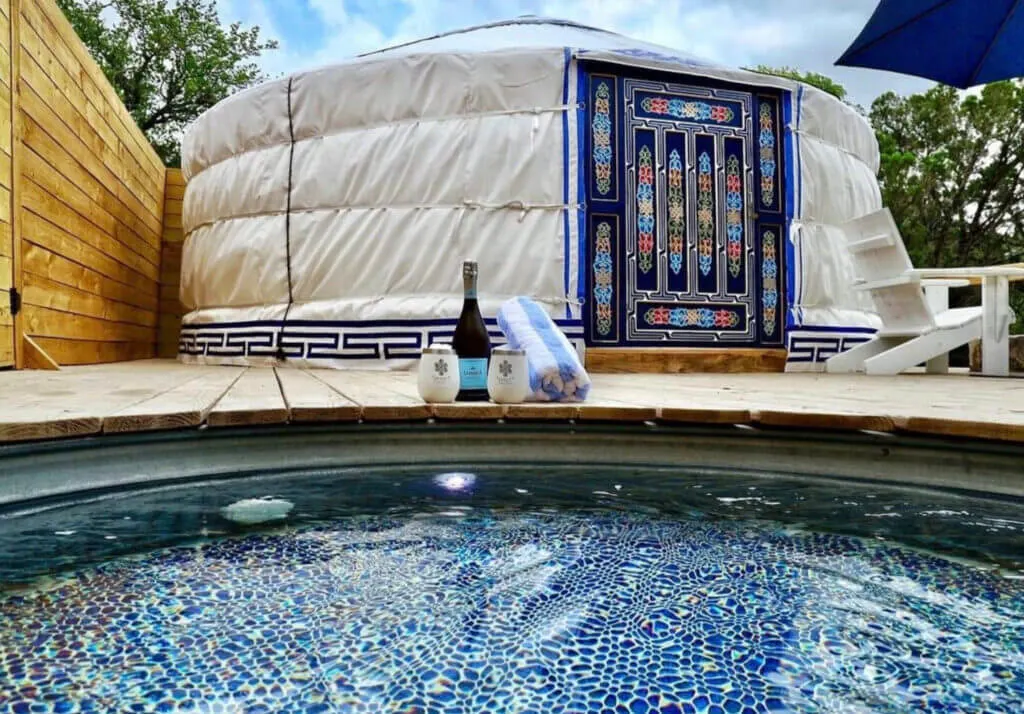 A Yurt and hot tub The Yurtopian in Texas